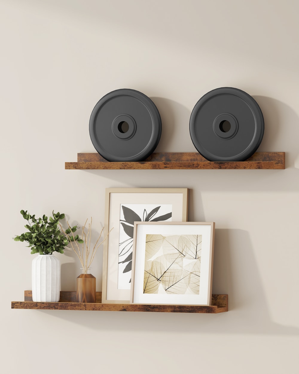 Étagères murales bois mdf avec bords hauts 60 x 10 x 5 cm marron — vue 3