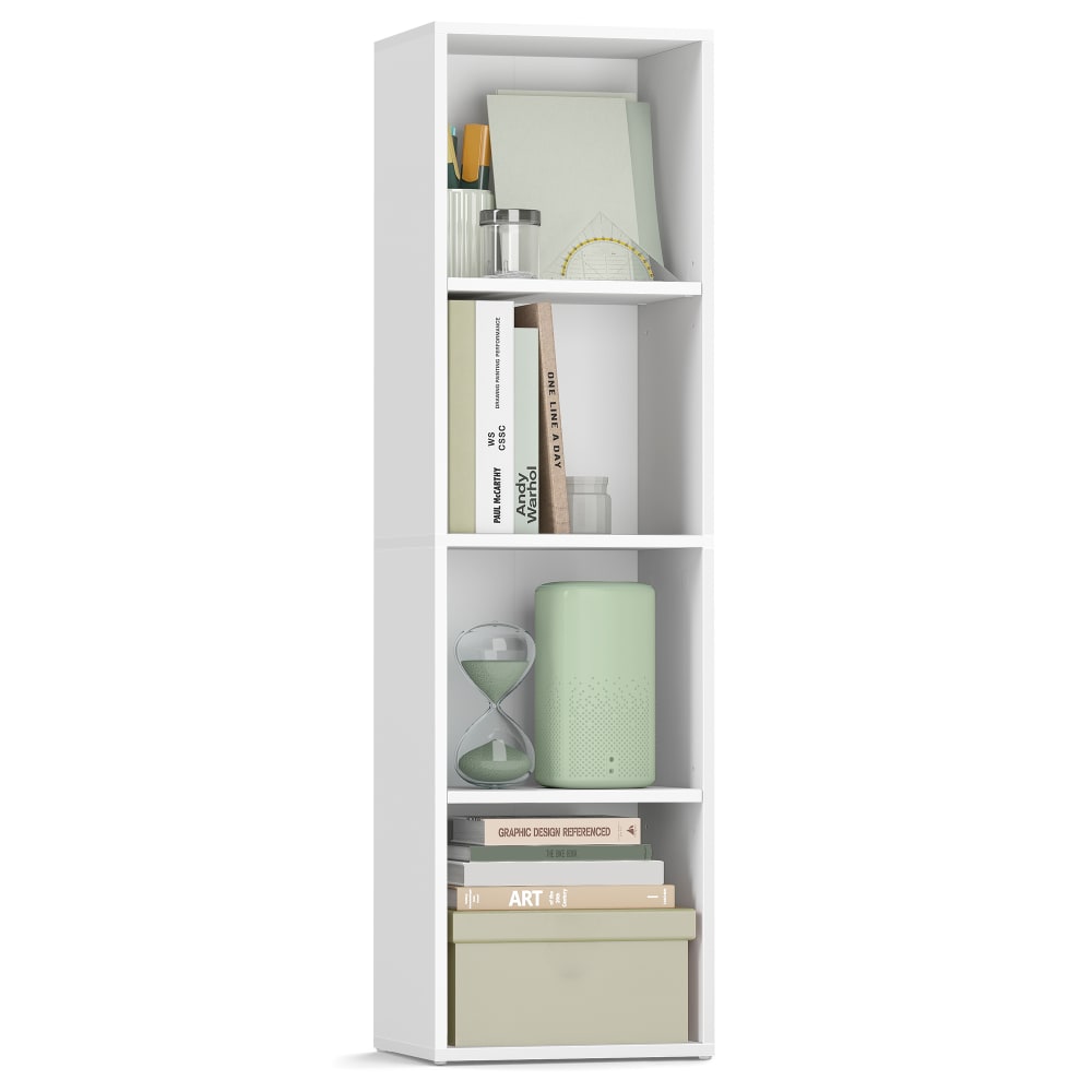 Bibliothèque sur 4 niveaux avec étagères réglables blanc nuage