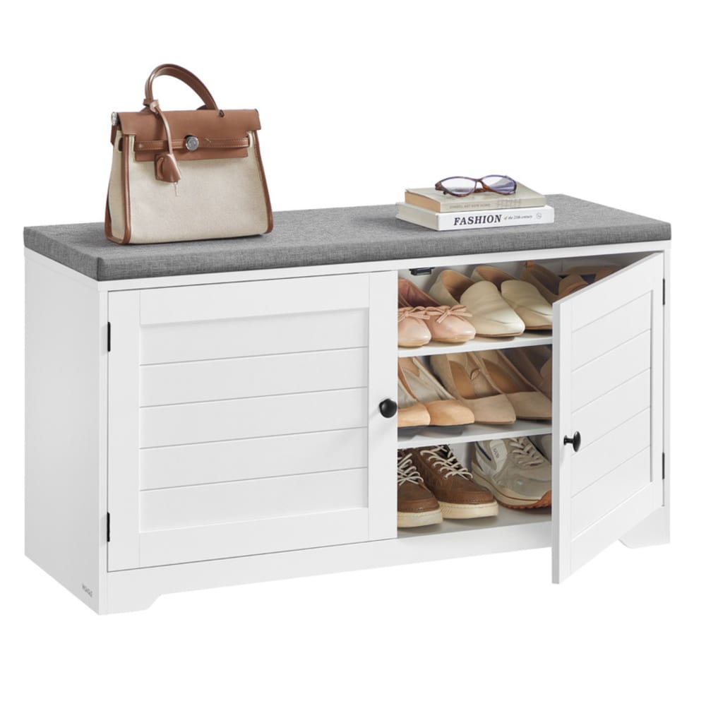 Banc à chaussures sur 3 niveaux 35,5 x 101 x 52,5 cm blanc et gris