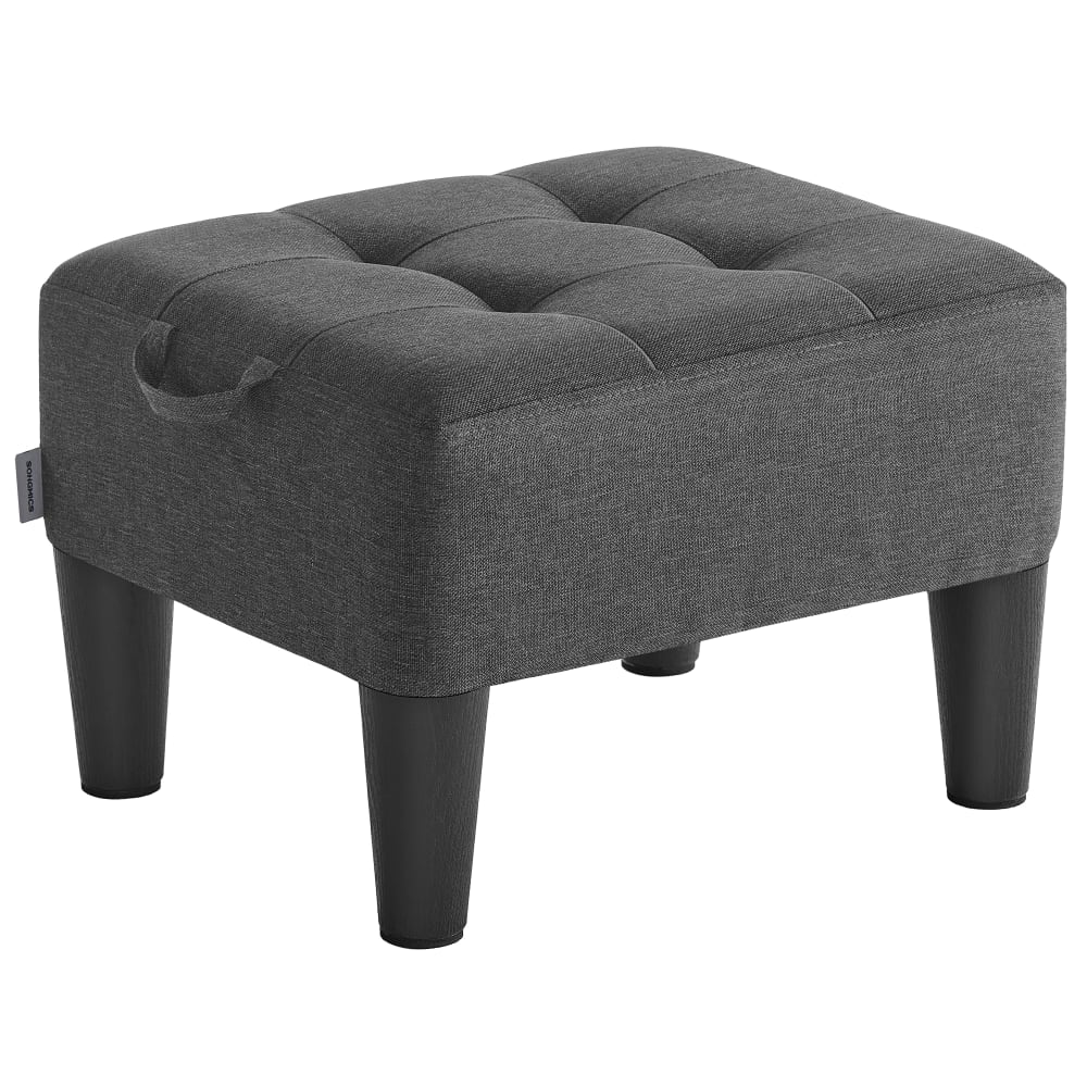 Tabouret en tissu façon lin rembourrage épais gris ardoise et noir Tabouret en tissu façon lin rembourrage épais gris ardoise et noir