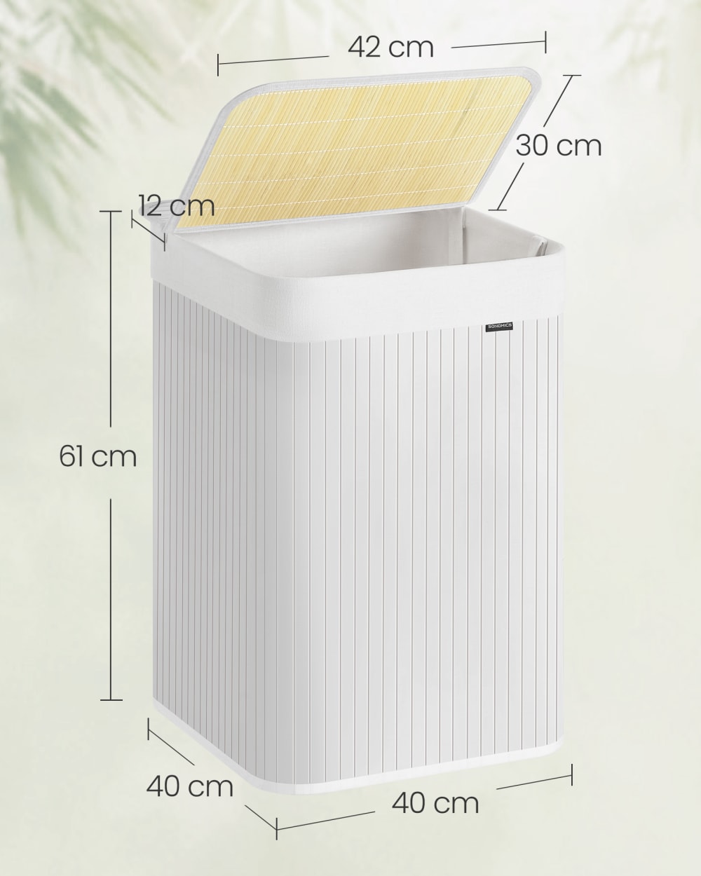Panier à linge 95 l couvercle en bambou poignées pliable blanc — vue 4