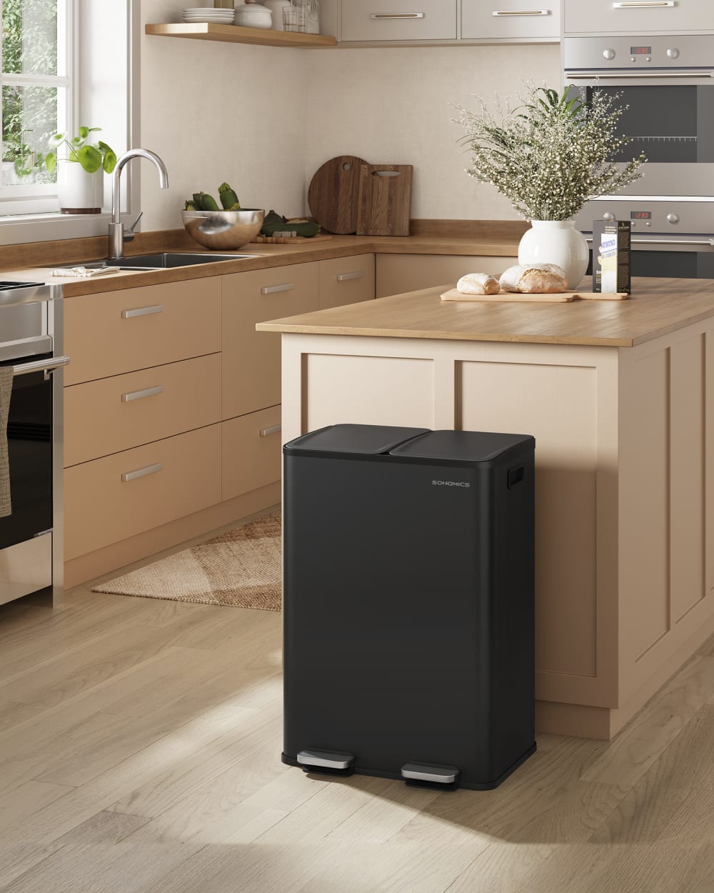 Poubelle de cuisine 2 x 30 l 2 compartiments poubelle à pédale noir