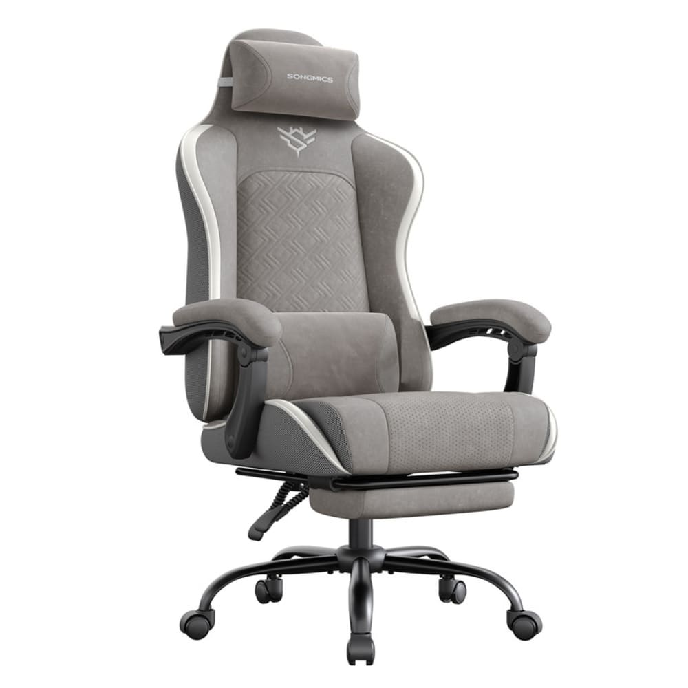 Chaise gaming ergonomique coussin d'assise à ressorts gris et blanc