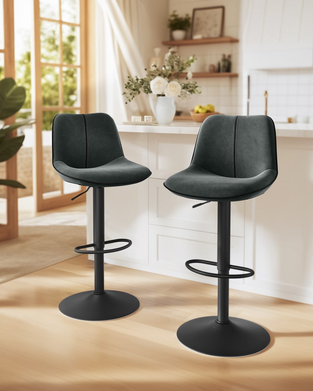 Lots de 2 tabourets de bar pivotants réglables en hauteur velours gris