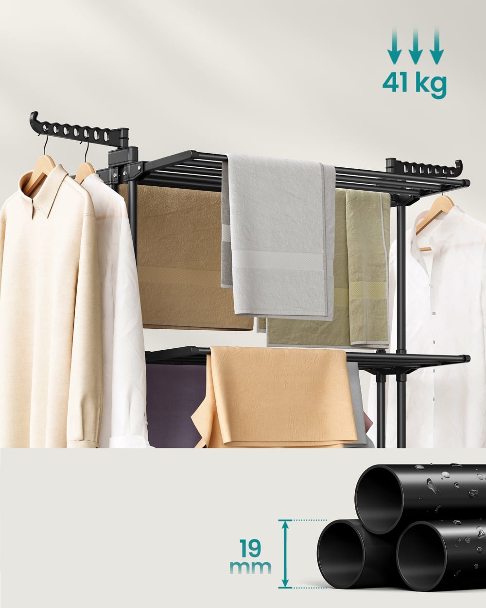 Étendoir à linge séchoir mobile à 4 niveaux avec roulettes noir — vue 4