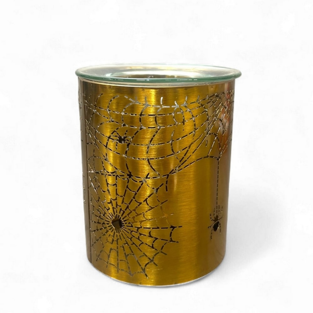 Brûle-parfum Halloween métal doré – Motif toile d’araignée- H 11,5cm Brûle-parfum Halloween métal doré – Motif toile d’araignée- H 11,5cm