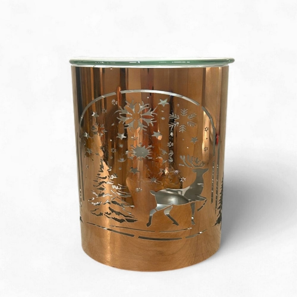 Brûle-parfum métal cuivré – Arche de Noël laser – 50 ml - H 10,5cm Brûle-parfum métal cuivré – Arche de Noël laser – 50 ml - H 10,5cm