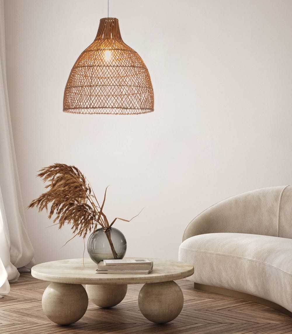 Suspension en rotin marron, d.45 cm — vue 3
