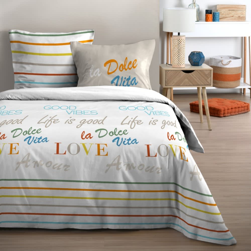 Parure de couette 100% coton 57 fils imprimée 260x240cm 2 taies