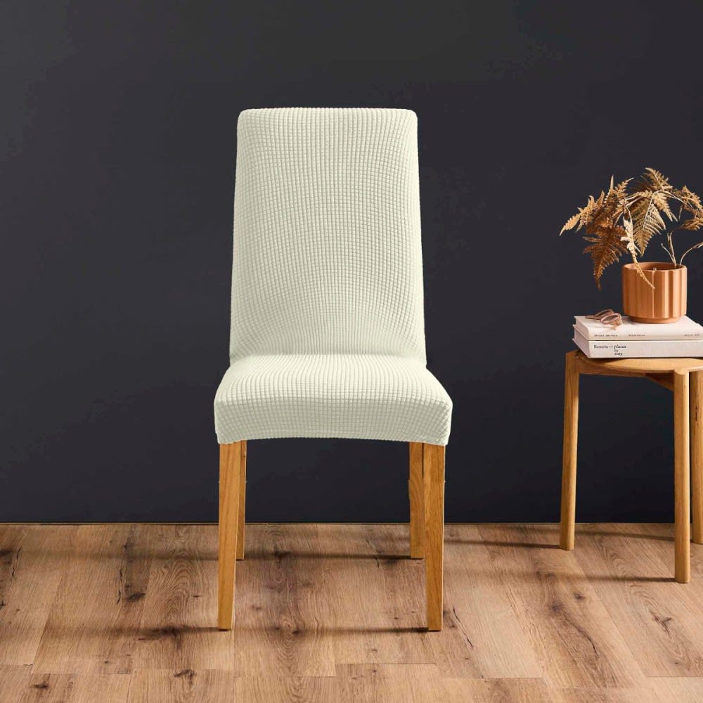 Housse de chaise extensible en polyester gaufré coloris blanc
