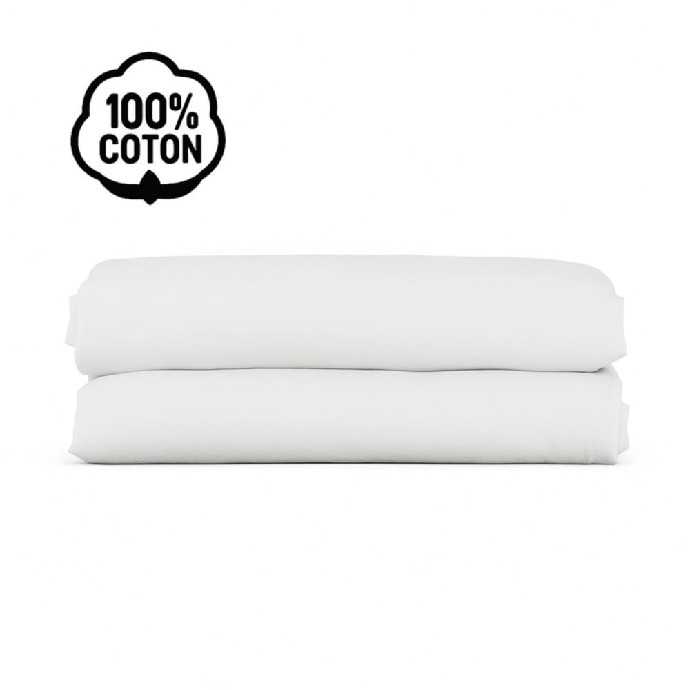 Drap housse en coton 180x200 cm blanc - bonnet extensible — vue 4