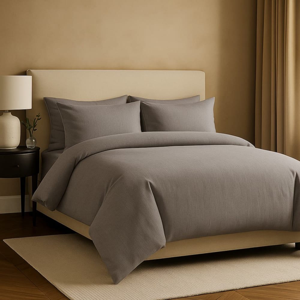 Parure 200x200 gris clair drap 160x200 taies 60x60