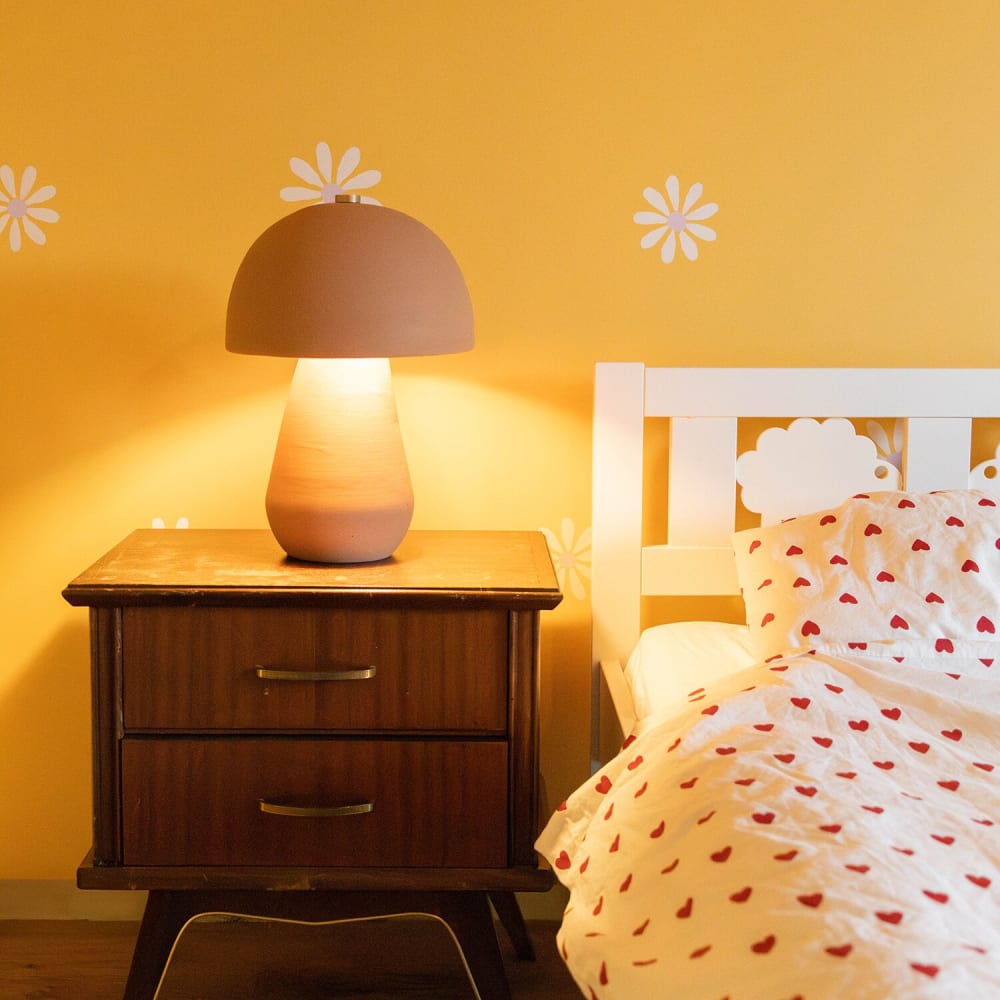 Lampe de table en terre cuite orange et beige, h 38 cm — vue 4