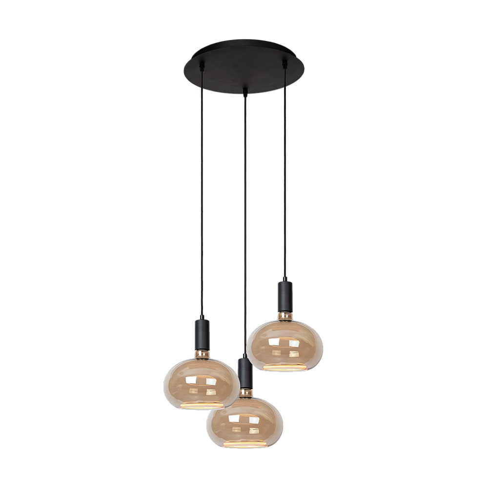 Lampe suspendue en métal noir avec 3 sources lumineuses