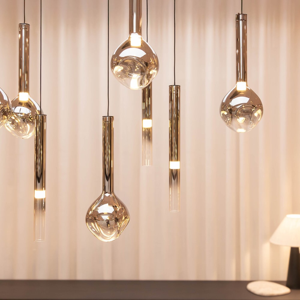 Lampe suspendue ovale en métal et verre avec 10 ampoules — vue 3