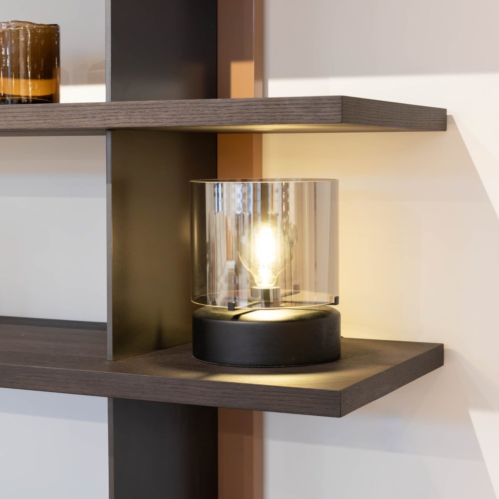 Lampe de table cylindrique en verre noir culot e27 — vue 3