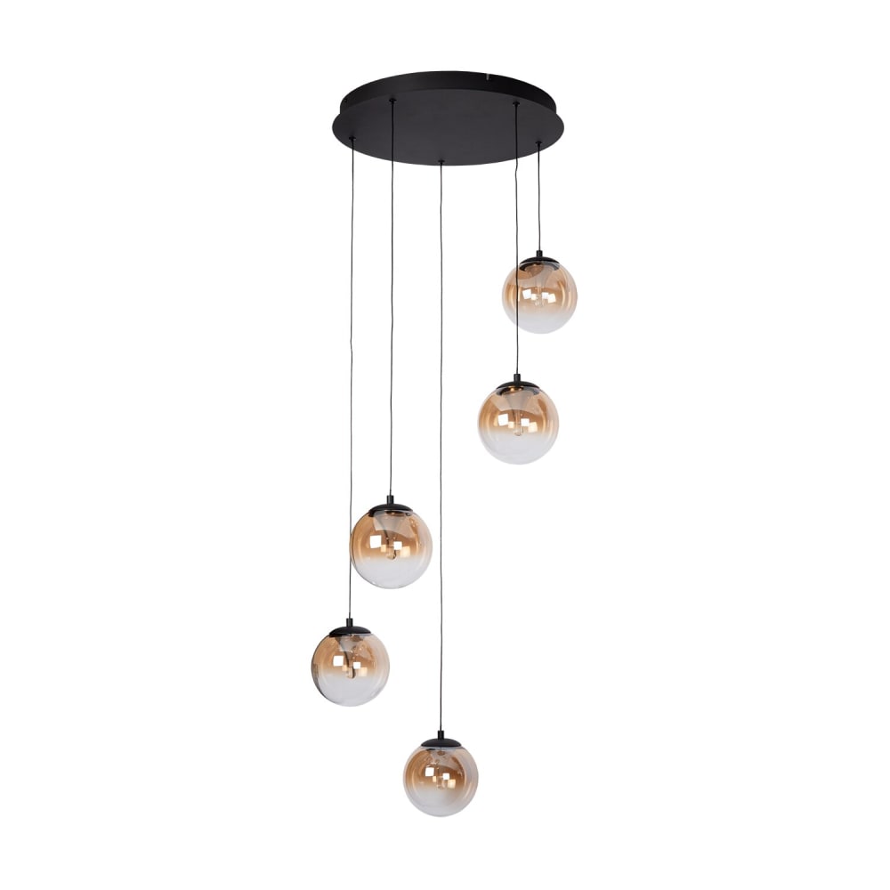 Lampe suspendue ronde en métal et verre avec 5 ampoules — vue 4