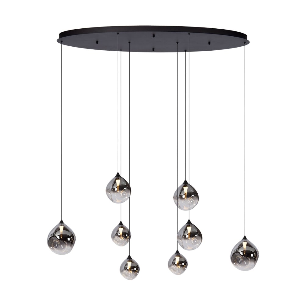 Atmooz Pendelleuchte aus Metall und Glas, inklusive 8 Glühbirnen, oval Schwarz Metall