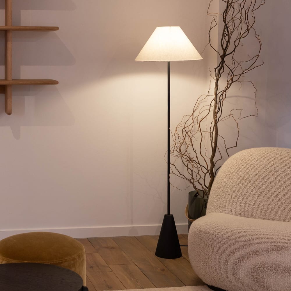 Lampadaire rond en lin blanc — vue 3
