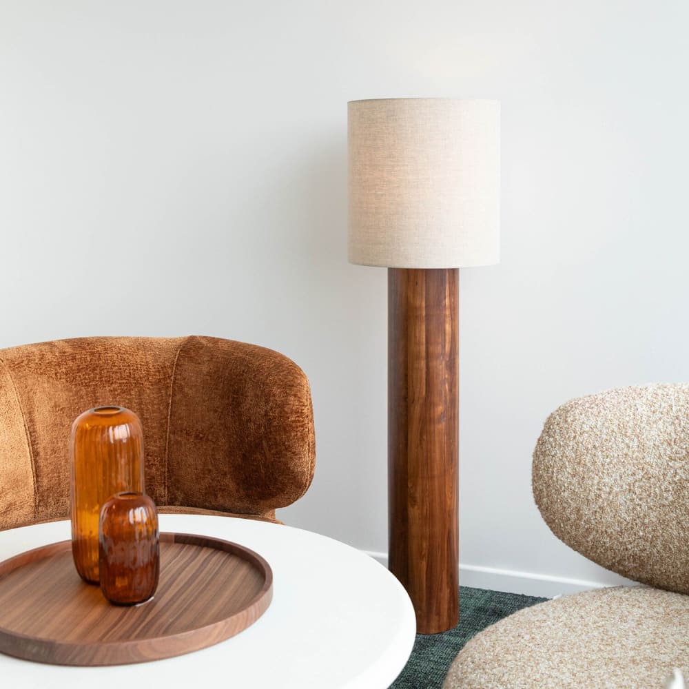 Lampadaire avec abat-jour en lin et socle en bois, ø 18 cm, h 110 cm — vue 4