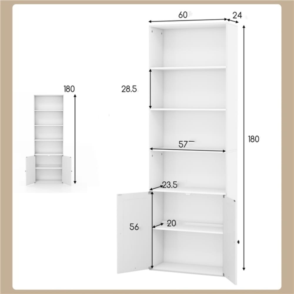 Bibliothèque blanche à 4 niveaux avec 2 portes 60 x 24 x 180cm (Giantex) - Image 2