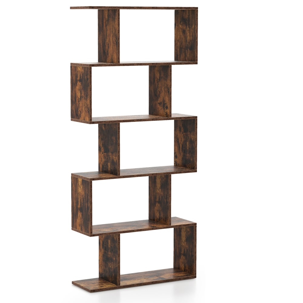 Bibliothèque 5 étagères en forme s marron 70 x 23,5 x 158 cm