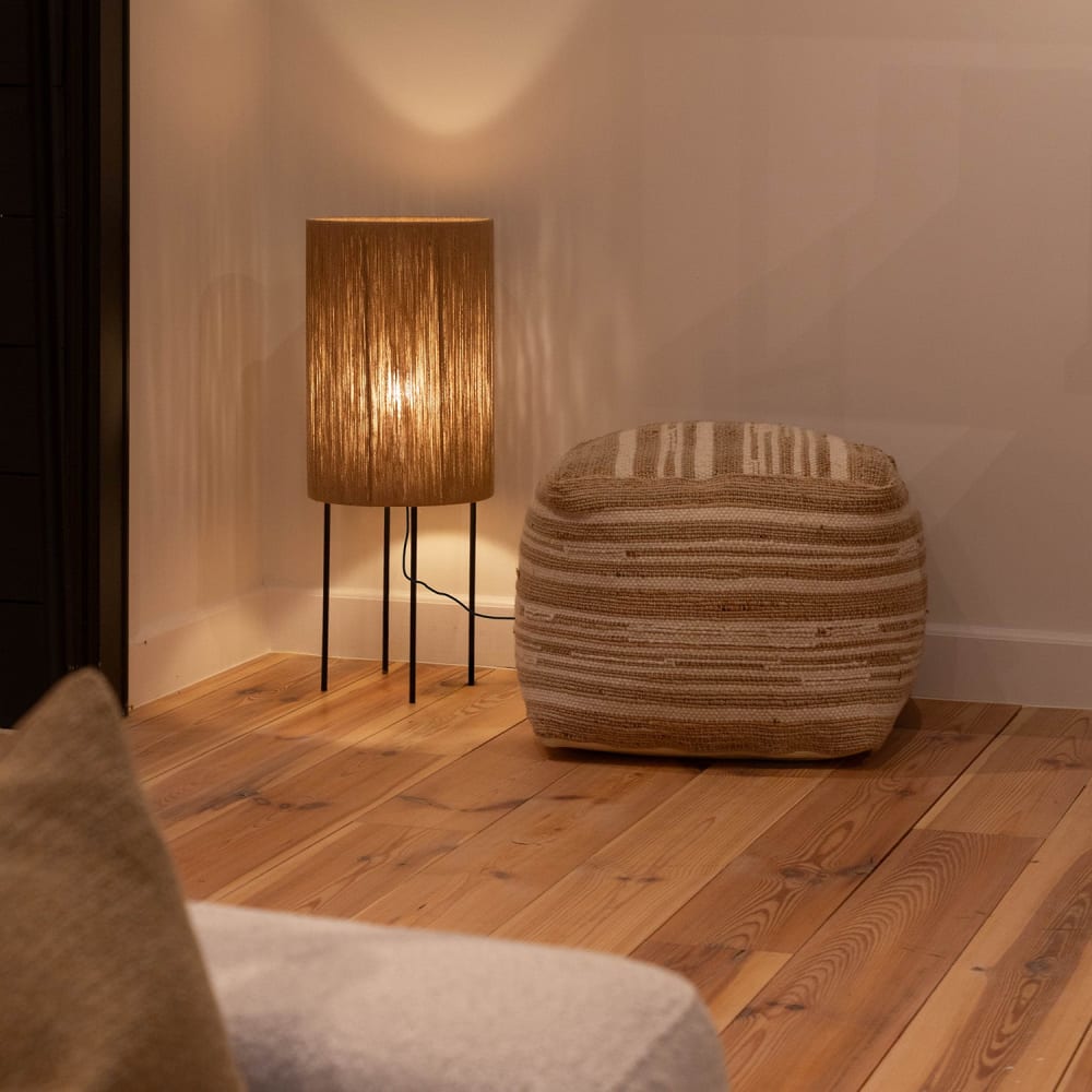 Lampadaire en toile de jute noir et beige, Ø 30 cm H 79 cm