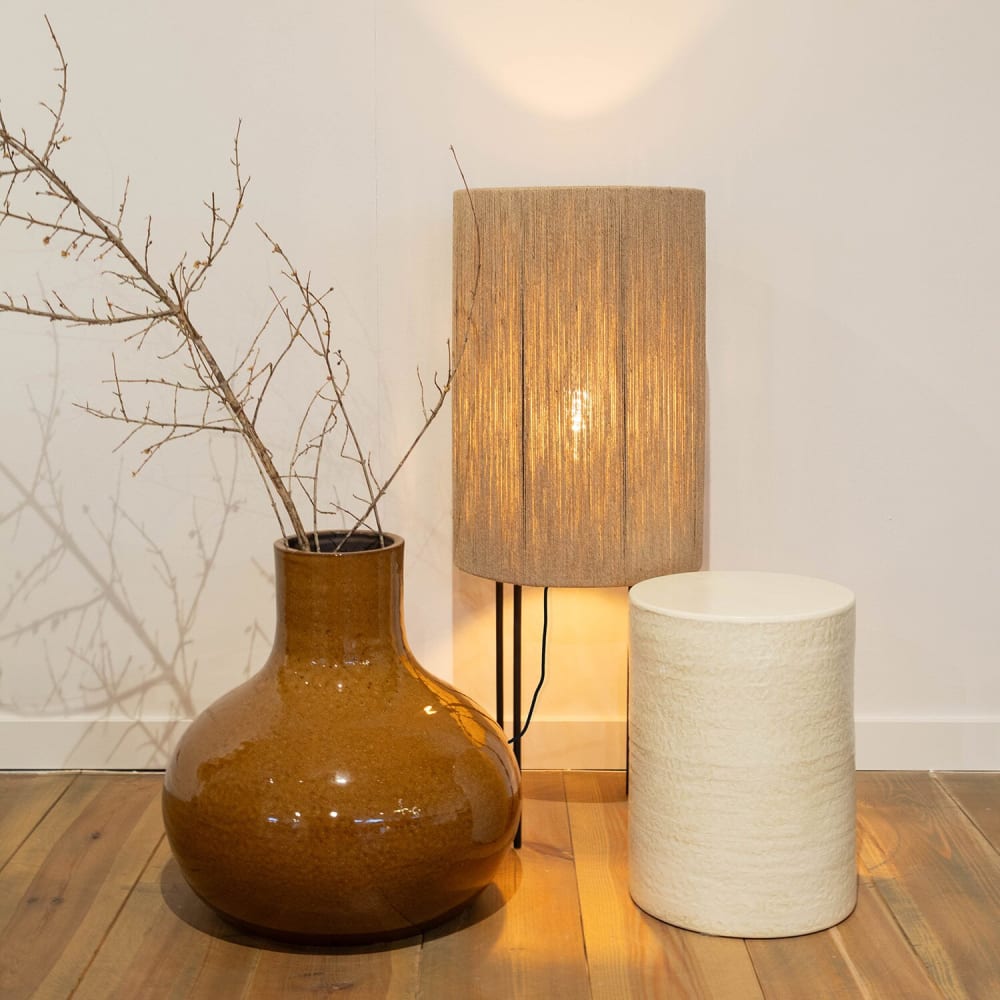 Lampadaire en toile de jute noir et beige, ø 30 cm h 79 cm — vue 4
