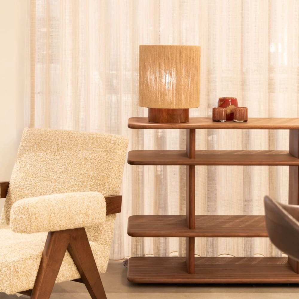 Lampe de table en toile de jute et socle en bois, ø 30 cm h 30 cm — vue 4
