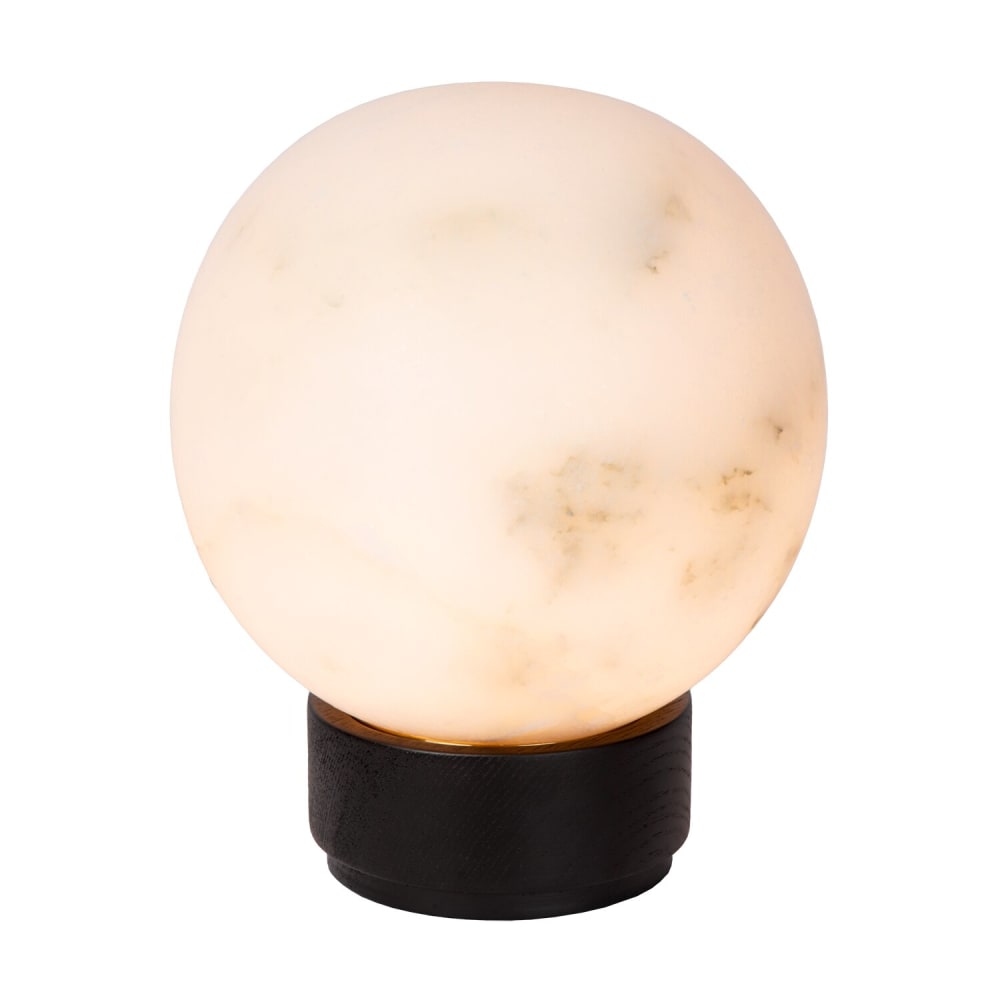 Atmooz Runde Tischlampe aus weißem Alabaster & schwarzer Eiche, Ø 20 cm - Naturstein