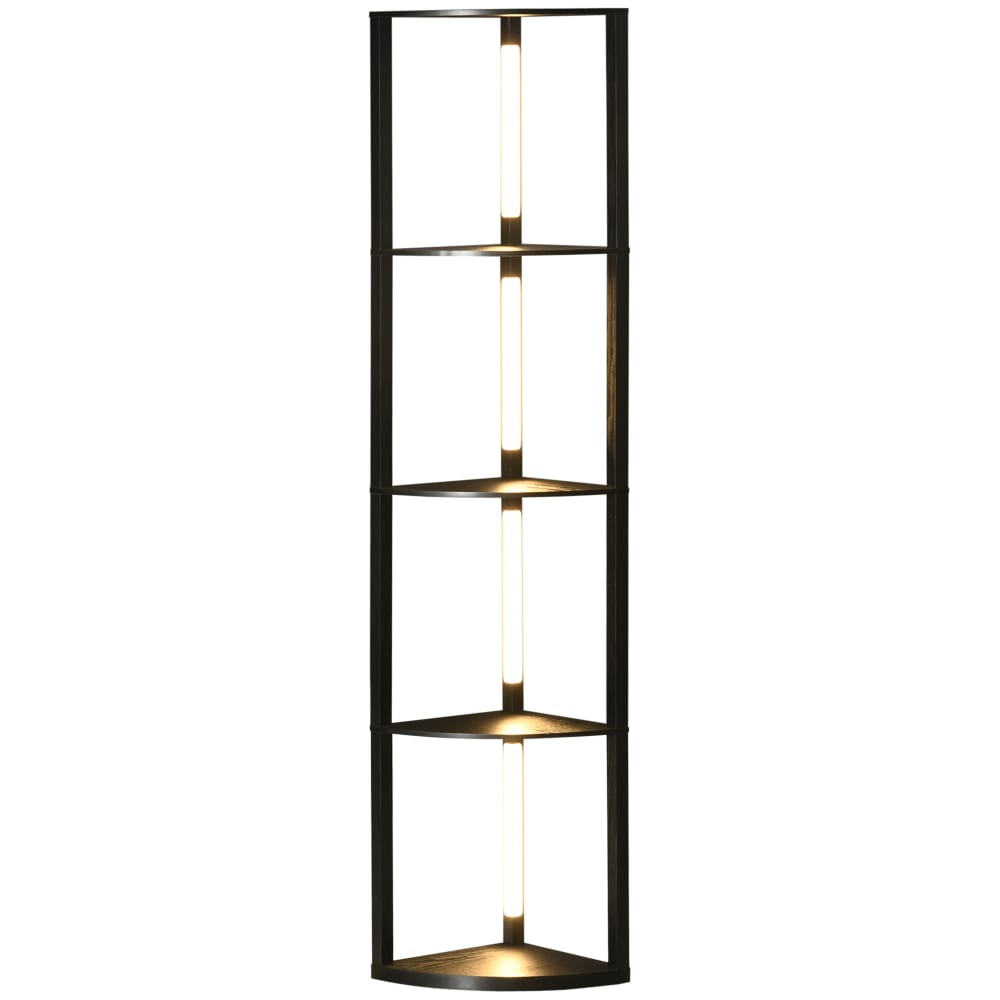 Homcom Schwarz-MDF-Eckstehleuchte mit 4 Etagen style modern Schwarz Spanplatte