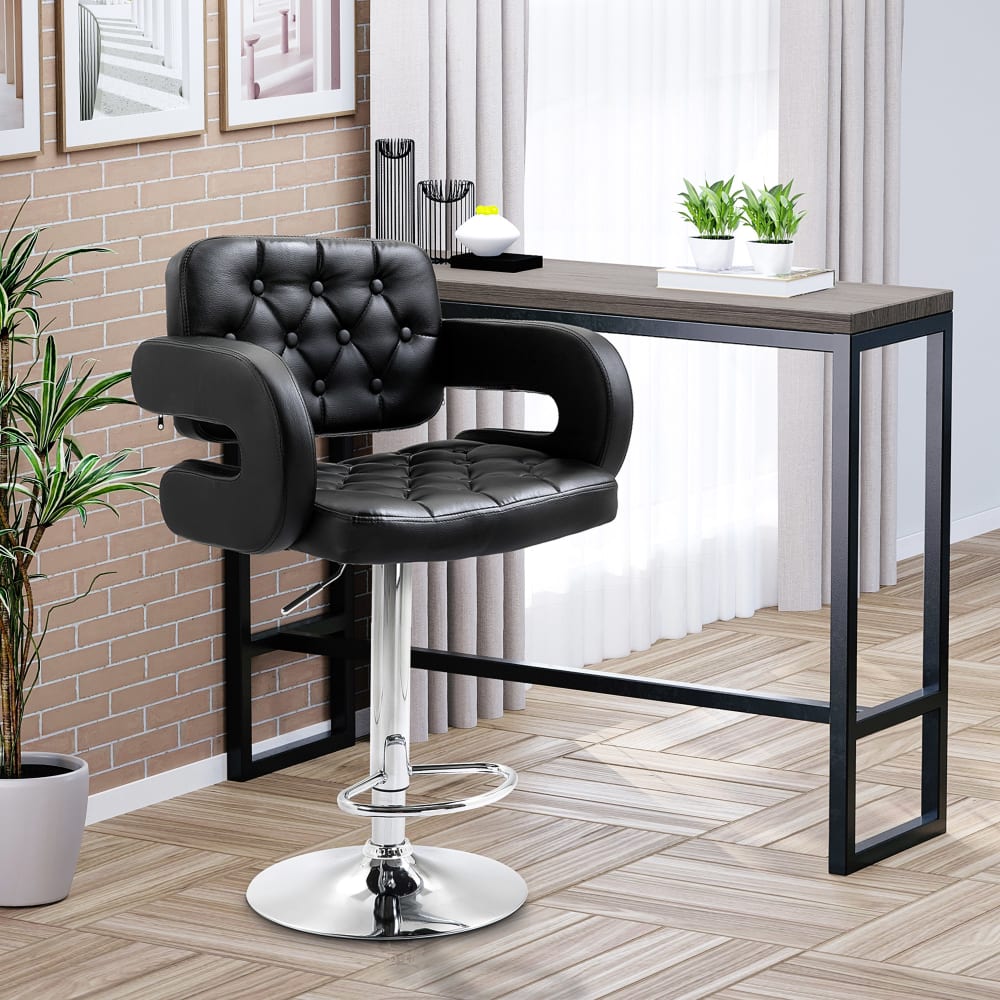 Tabouret de bar réglable en hauteur revêtement synthétique noir