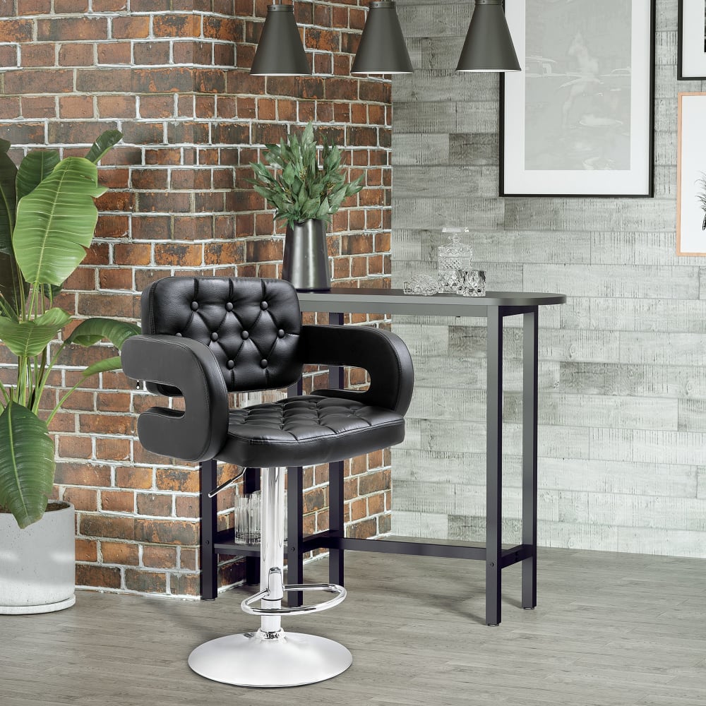 Tabouret de bar réglable en hauteur revêtement synthétique noir