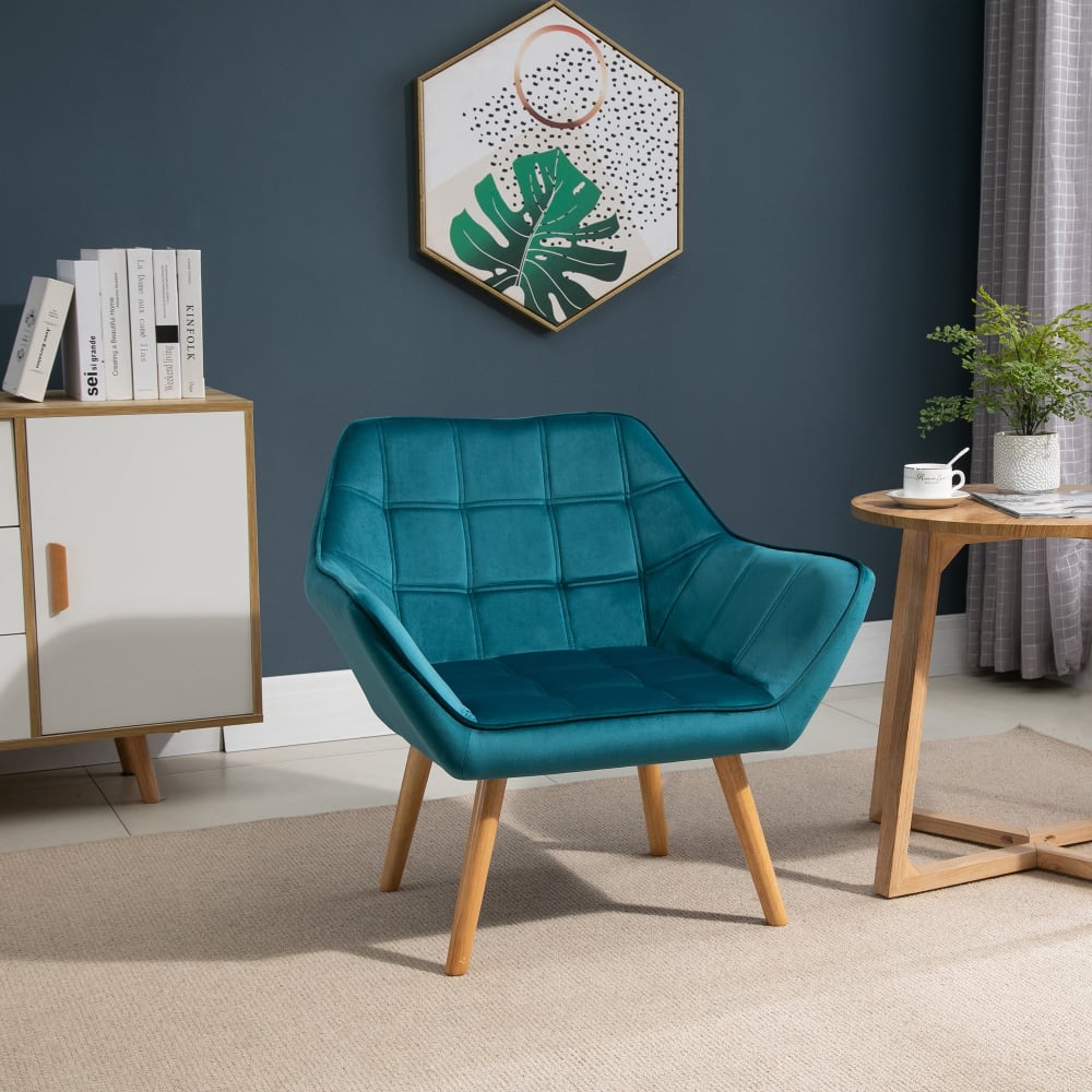 Fauteuil scandinave avec accoudoir rembourré en velours bleu