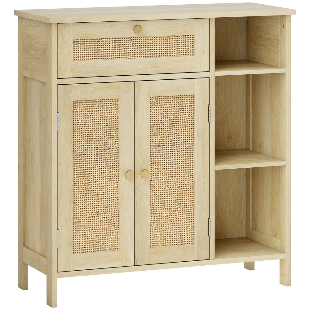 Homcom Rattan-Korpusbuffet 2-türig, MDF & Naturholz style exotic Beige Spanplatte