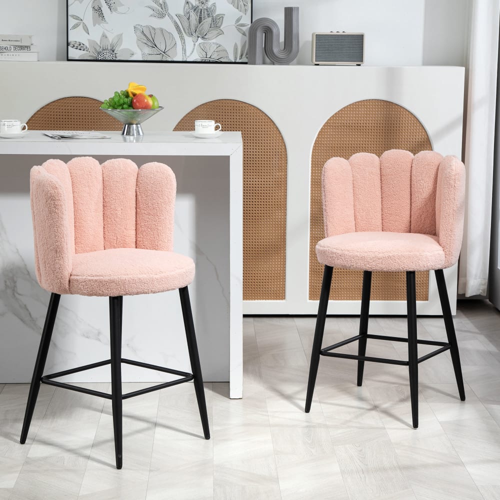 2 Barhocker-Set, rosé Bouclé-Wollstoff-Rücken - Maisons Du Monde