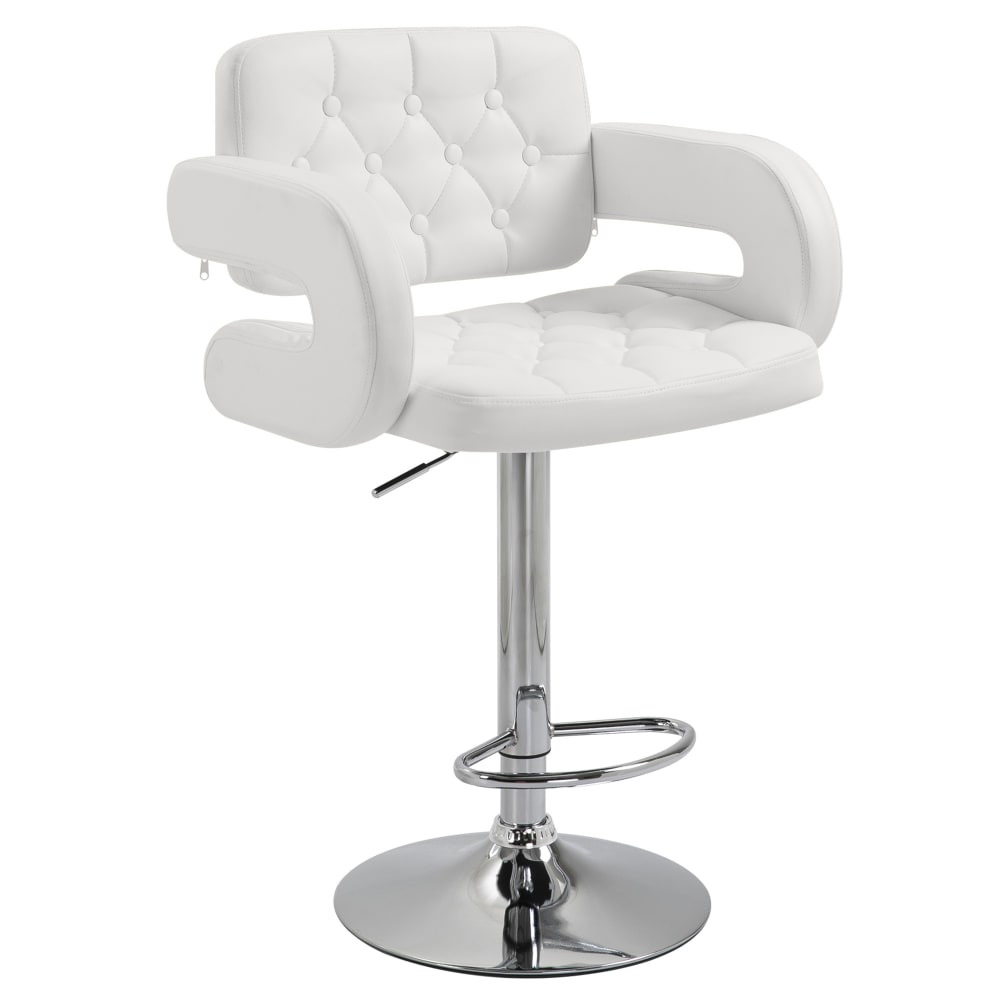 Tabouret de bar réglable en hauteur revêtement synthétique blanc