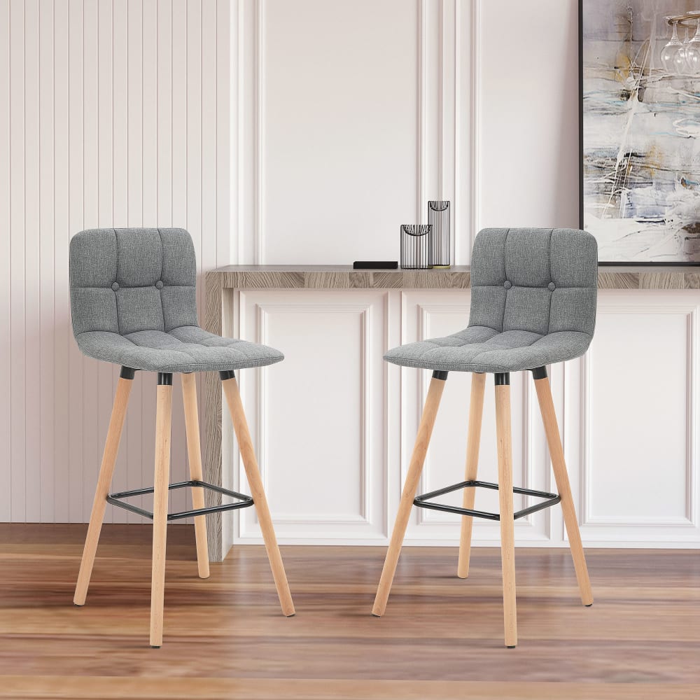 2 Barhocker mit Fußstütze, Leinenoptik grau - Maisons Du Monde
