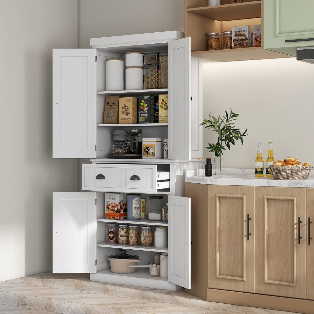 4-Türige Küchenschrank mit Regalen & Schublade, Weiß - Maisons Du