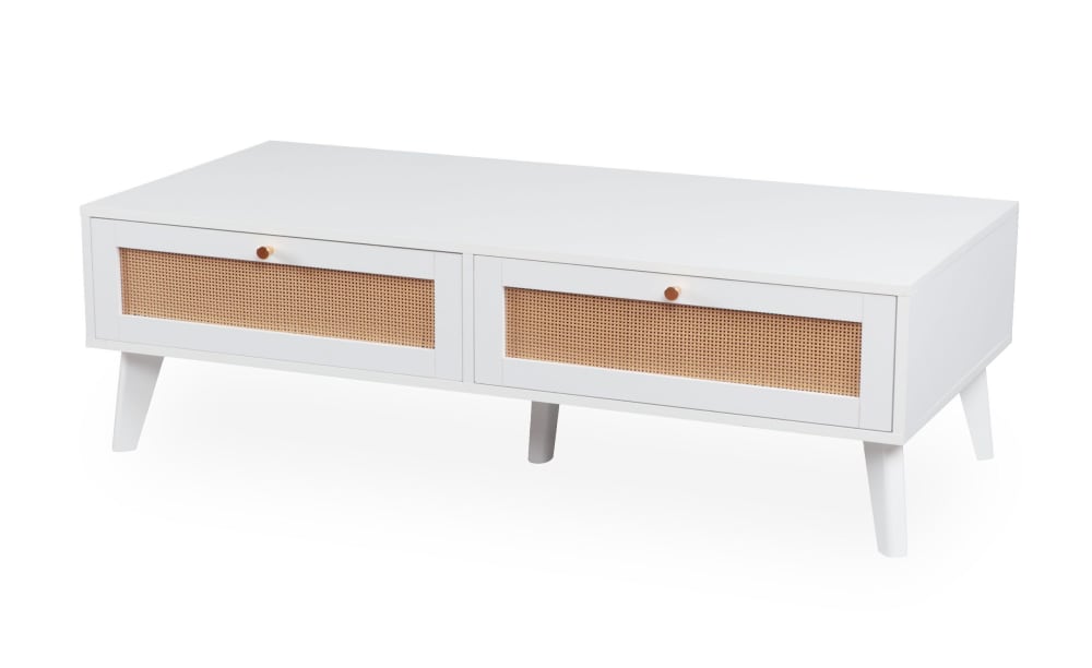 Table basse 2 tiroirs avec cannage l120cm blanc