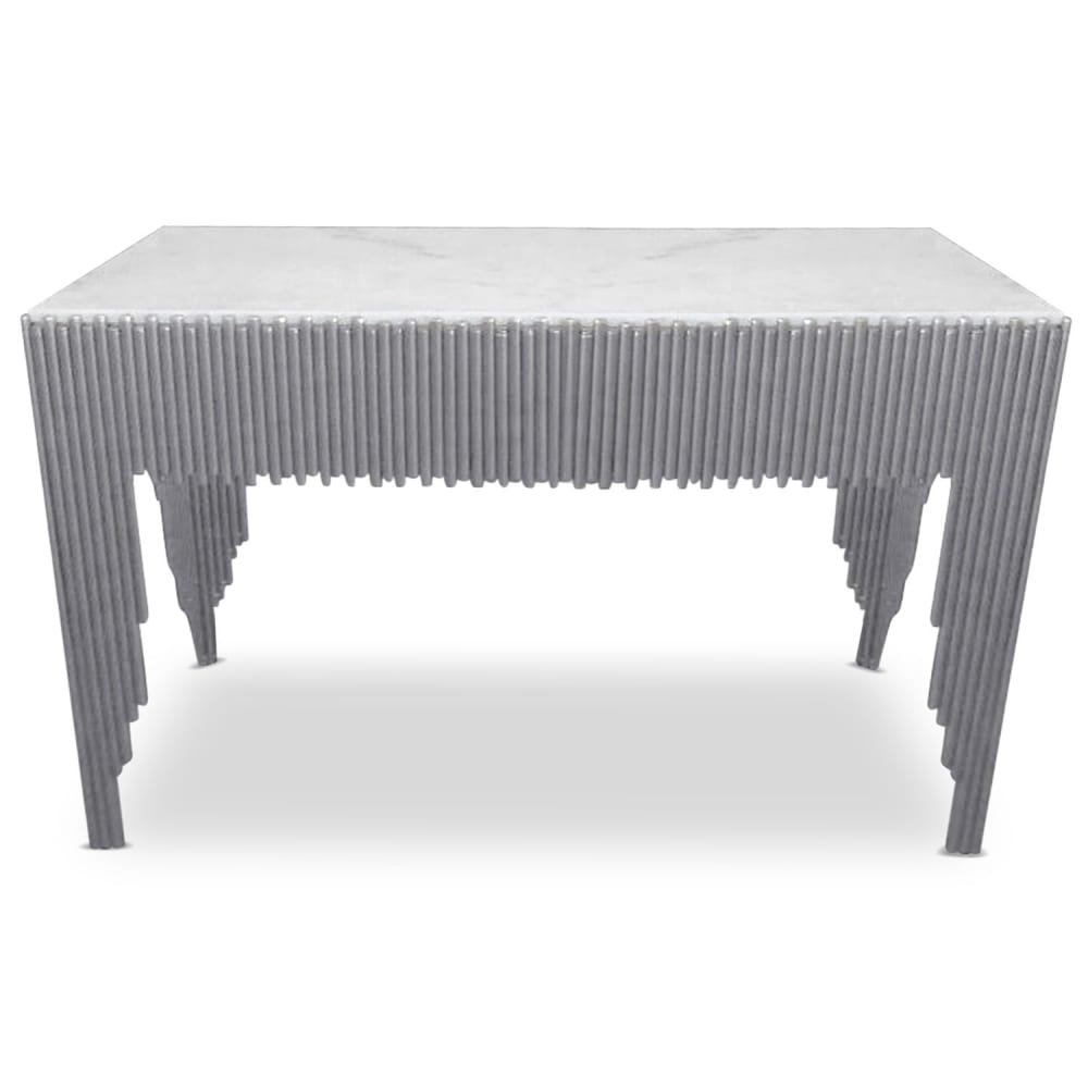 Console design marbre blanc pieds argent