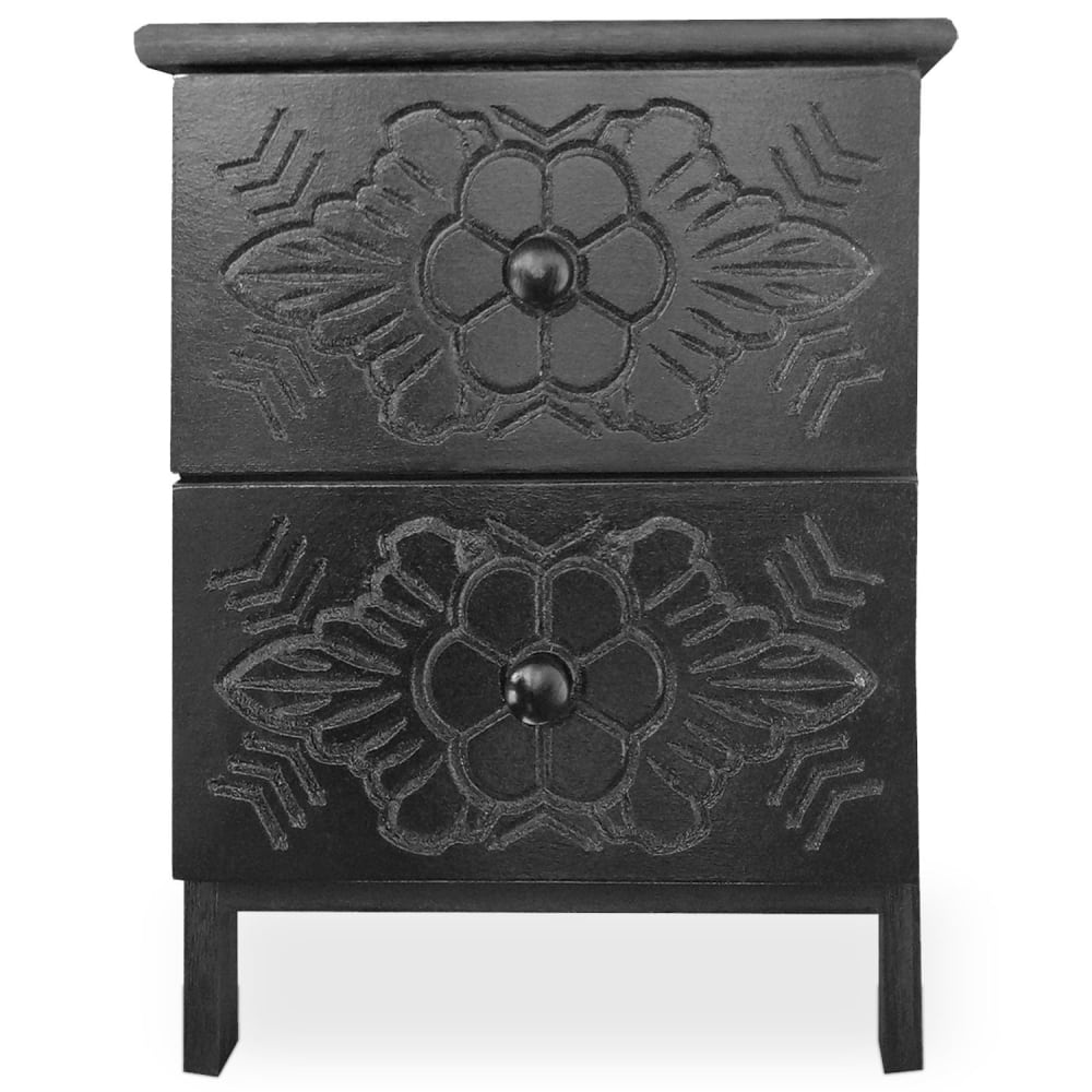 Table de chevet sculptée style marocain l36cm bois noir