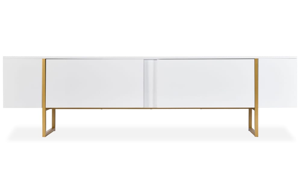 Meuble tv moderne avec 2 portes l180cm blanc et métal or