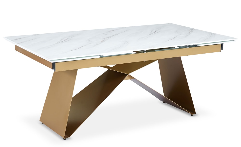 Table à manger extensible mogarie en verre effet marbre blanc et pieds