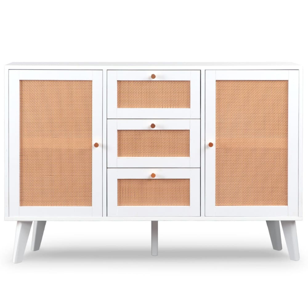 Buffet 3 tiroirs et 2 portes avec cannage l120cm blanc