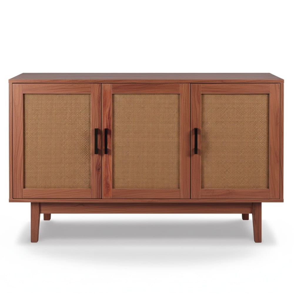 Buffet moderne l113cm 3 portes avec cannage rotin et bois