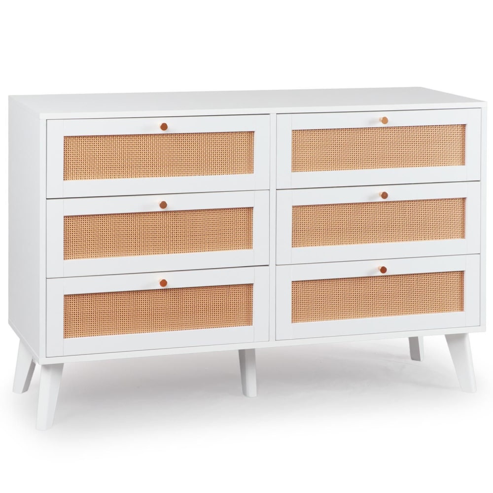 Commode 6 tiroirs avec cannage l120cm blanc