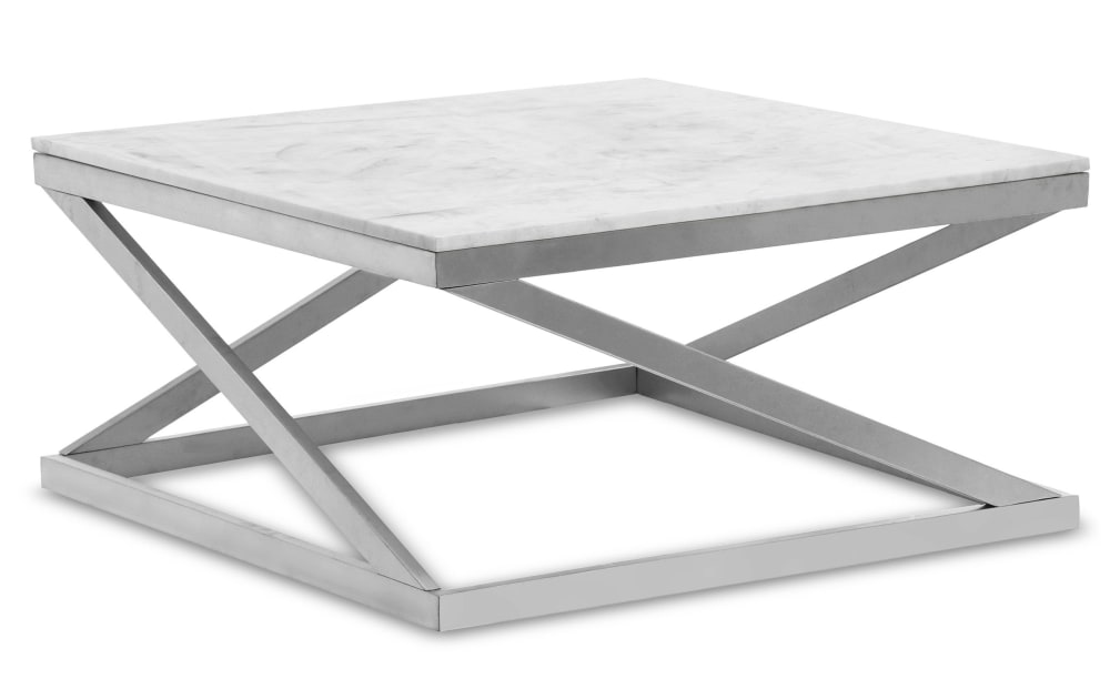 Table basse marbre blanc et pieds argent