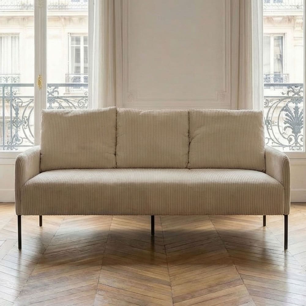Canapé 3 places moderne et élégant velours côtelé beige