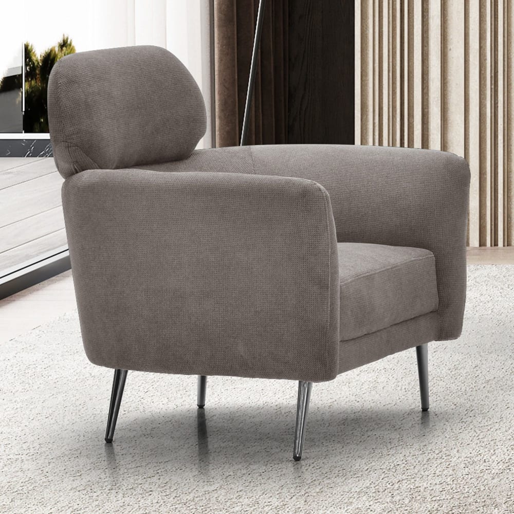 Fauteuil moderne avec haut dossier tissu doux gris taupe